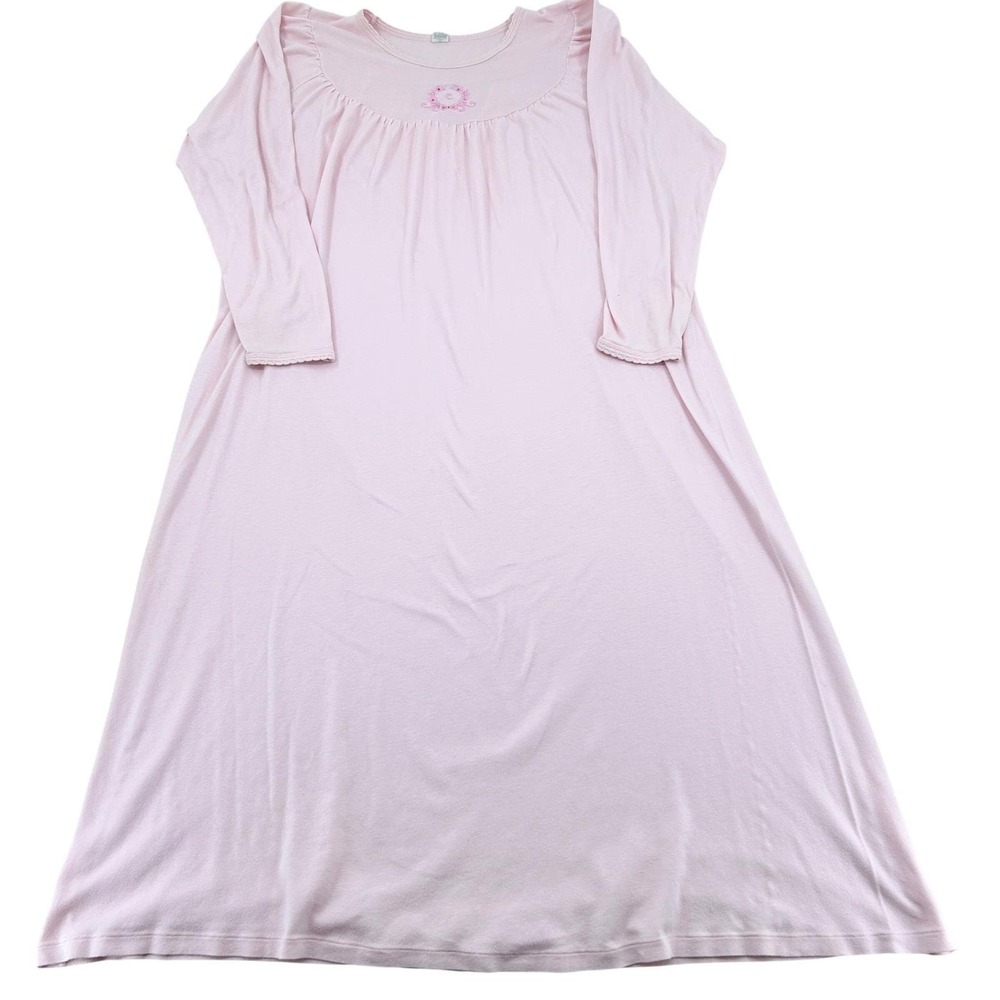 Calida Wms Nightgown M Pink Embroidered Long Sleeve Vintage Cottagecore Grandma